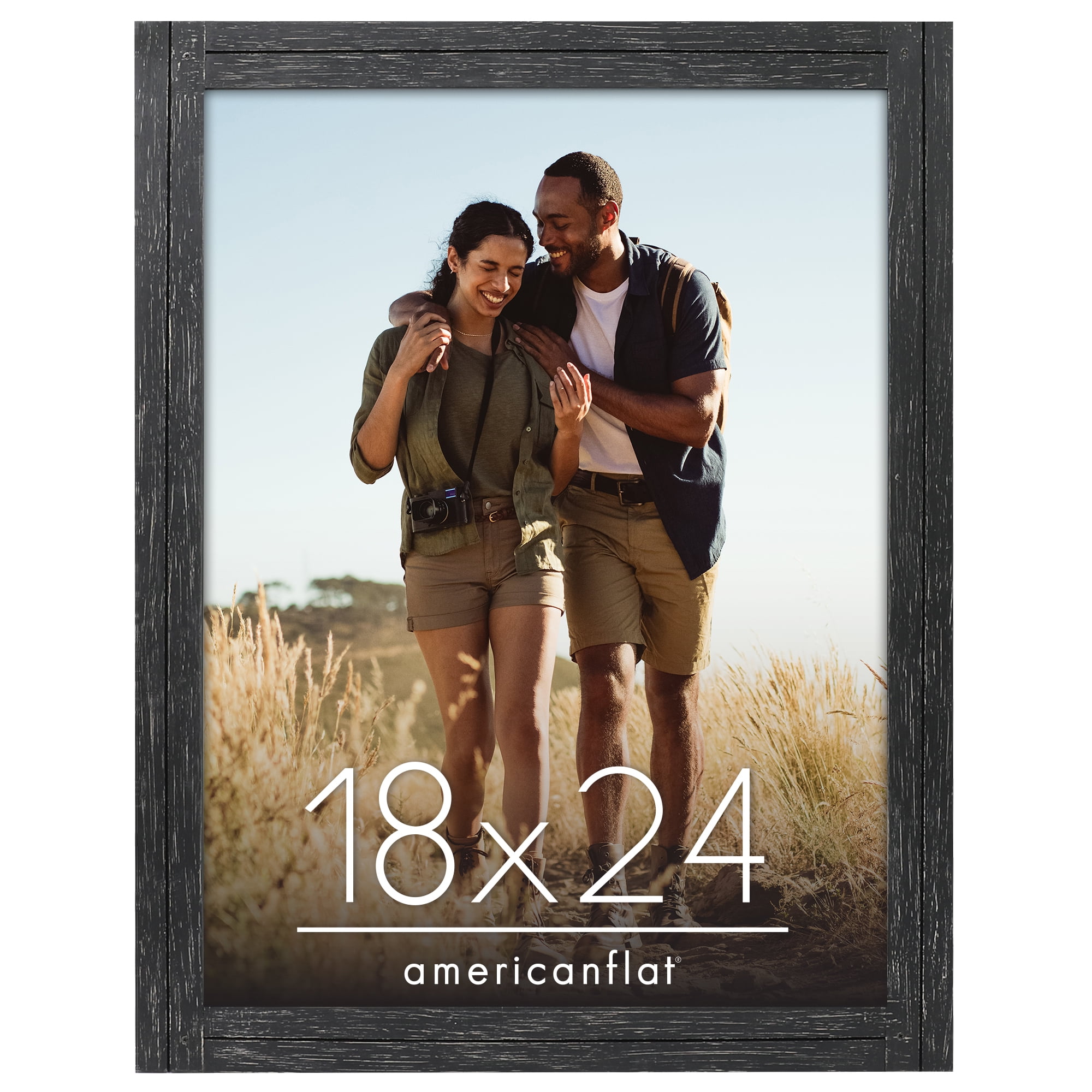 Americanflat 18x24 Poster Frame with Polished Plexiglass Hampton Collection Distressed Frames - Charcoal Black