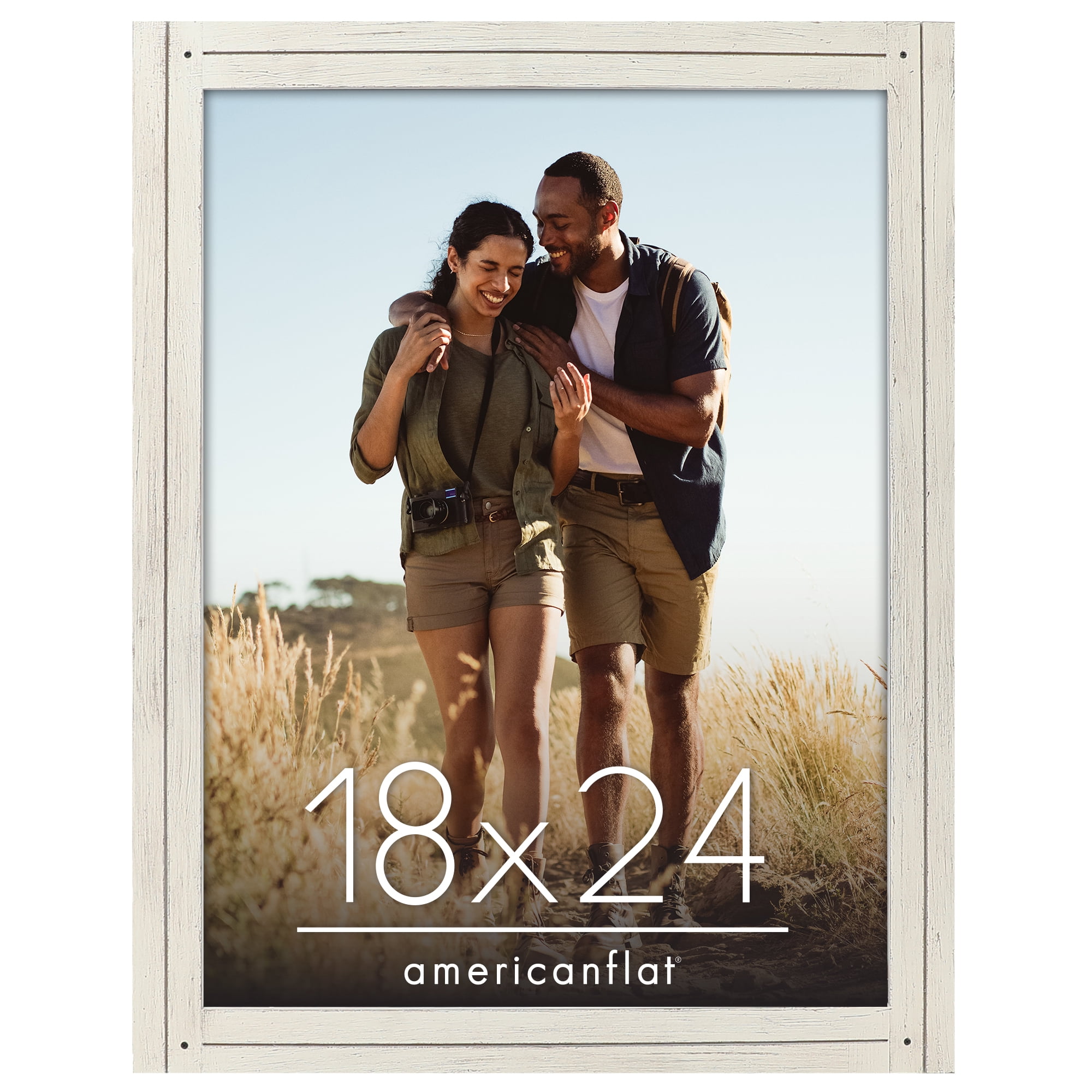 Americanflat 18x24 Poster Frame with Polished Plexiglass Hampton Collection Distressed Frames - Aspen White