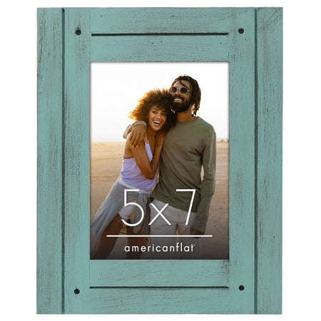 Americanflat 5x7 Picture Frame Polished Crystal Clear Glass Hampton Collection Distressed Frames Wall - Blue