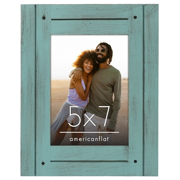 Americanflat Rustic Picture Frame - Unique Farmhouse Look - 5" x 7" - Turquoise Blue