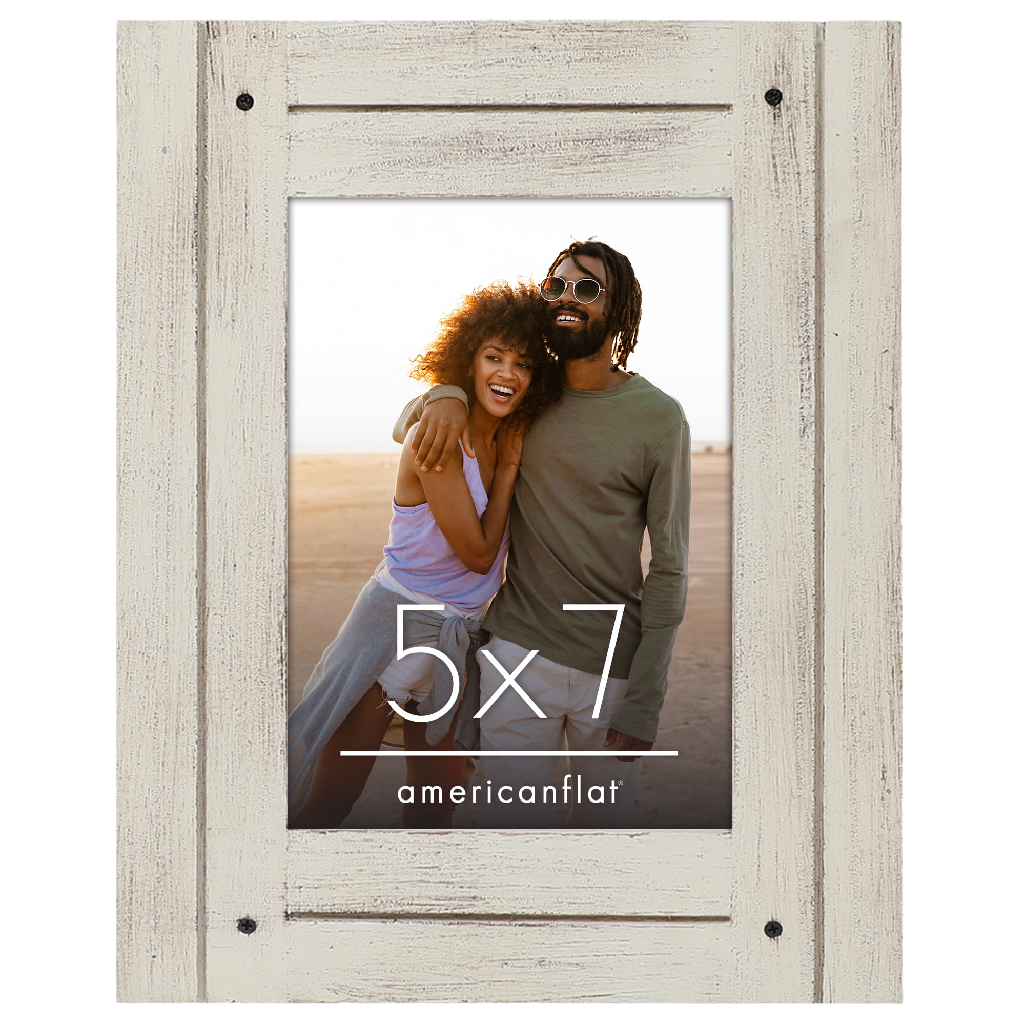 Americanflat 5x7 Picture Frame Polished Crystal Clear Glass Hampton Collection Distressed Frames - Aspen White