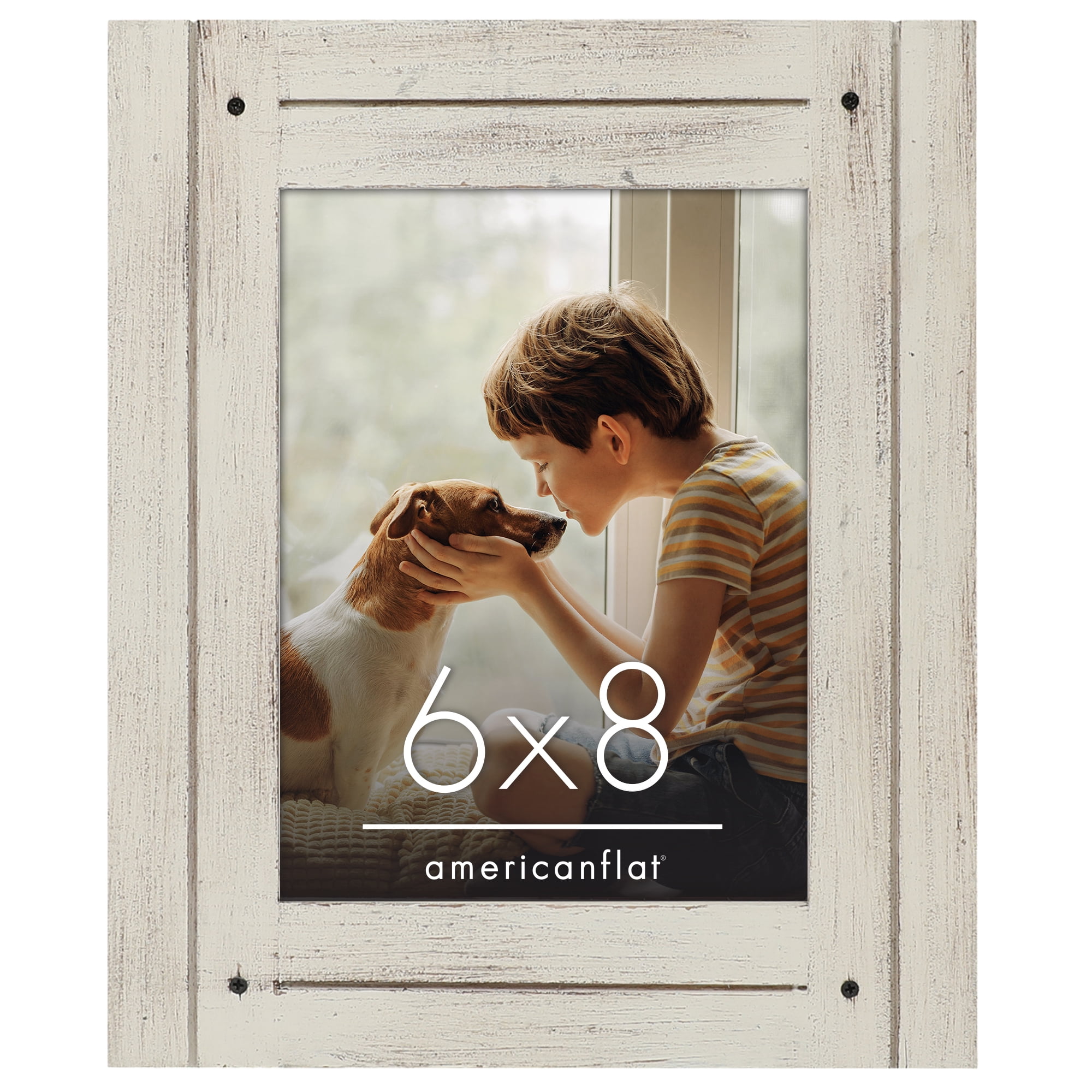 Americanflat 6x8 Picture Frame Polished Crystal Clear Glass Hampton Collection Distressed Frames - Aspen White