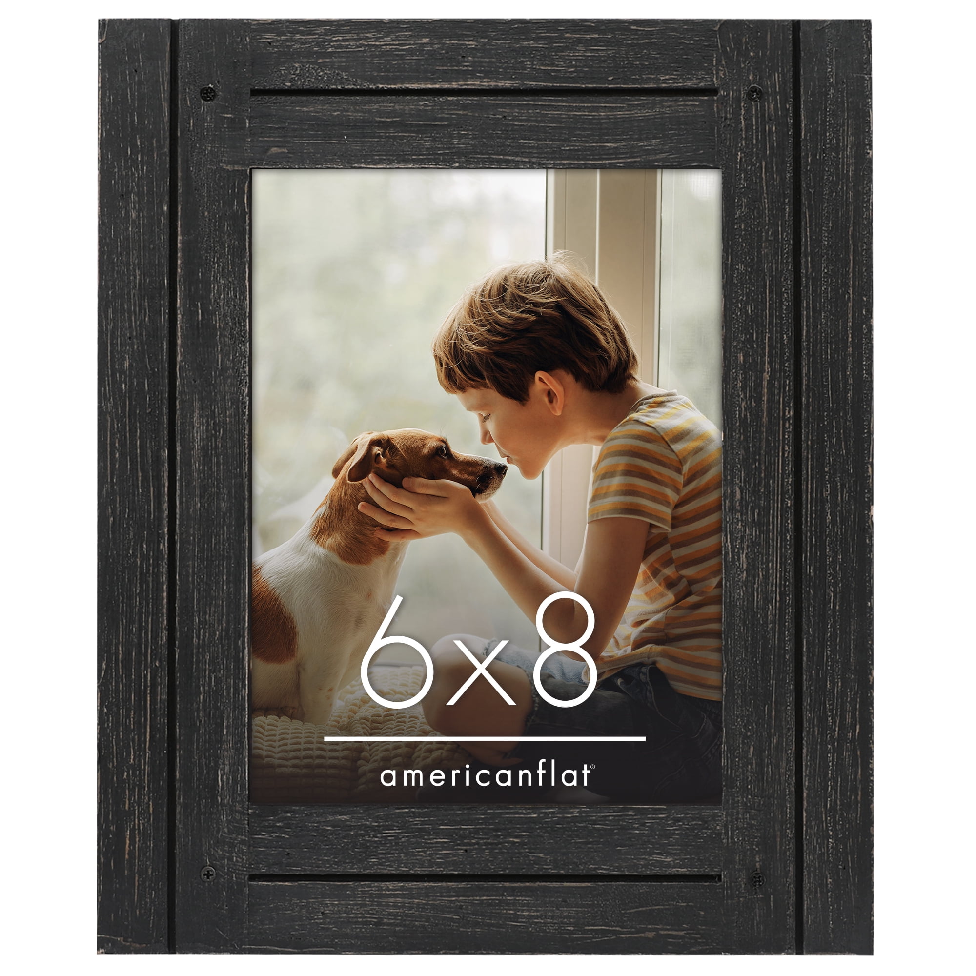 Americanflat 6x8 Picture Frame Polished Crystal Clear Glass Hampton Collection Distressed - Charcoal Black
