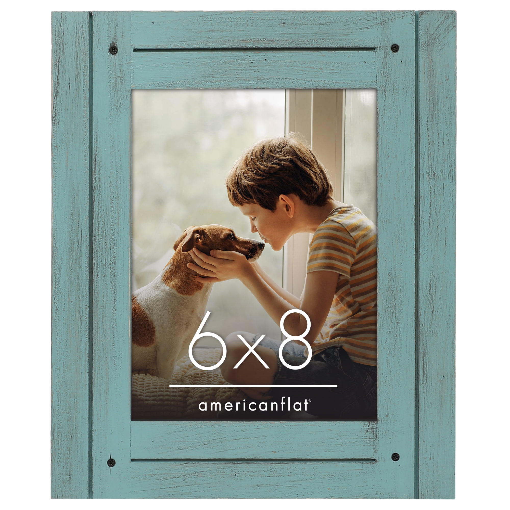 Americanflat 6x8 Picture Frame Polished Crystal Clear Glass Hampton Collection Distressed Frames Wall - Blue