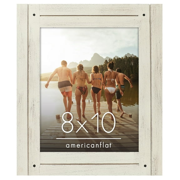 Americanflat 8x10 Picture Frame Polished Crystal Clear Glass Hampton Collection Distressed Wall - Aspen White