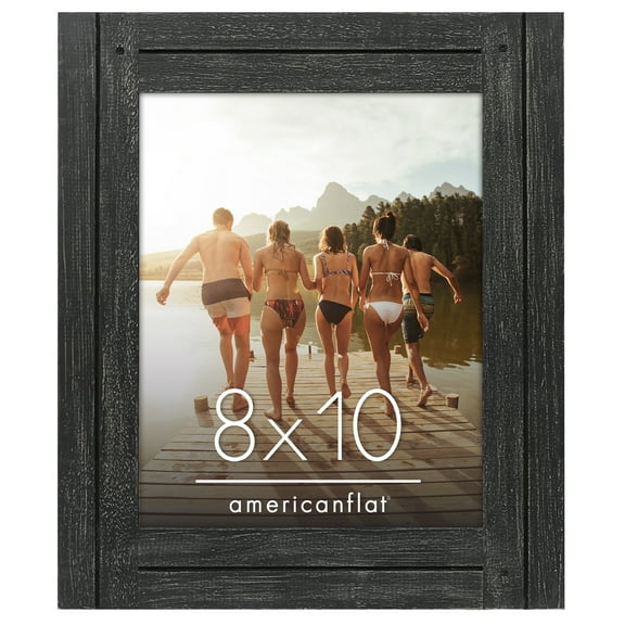Americanflat 8x10 Picture Frame Polished Crystal Clear Glass Hampton Collection Distressed - Charcoal Black
