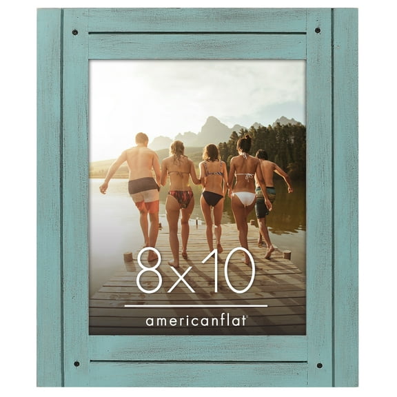 Americanflat Rustic Picture Frame - Unique Farmhouse Look - 8" x 10" - Turquoise Blue