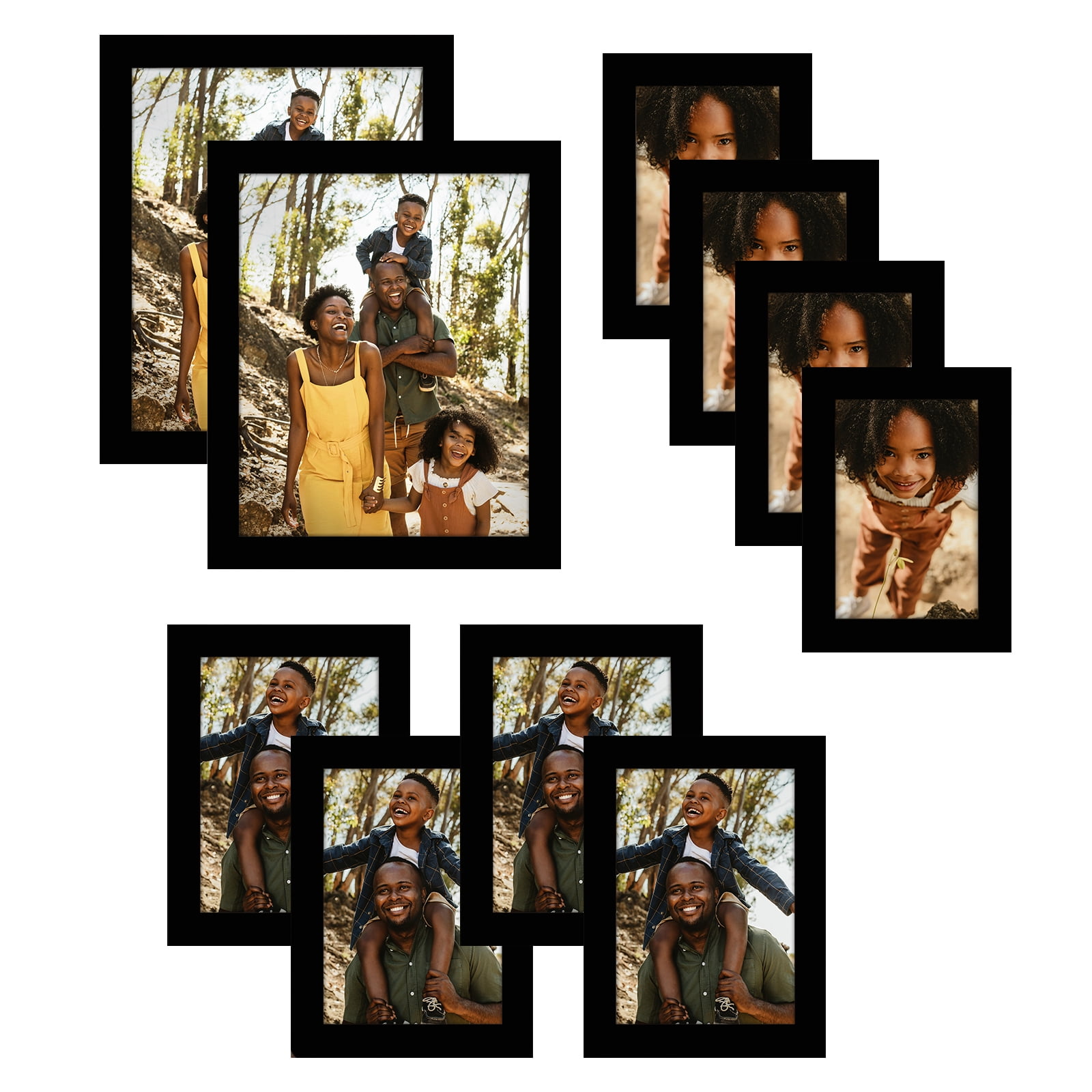 Americanflat Set of 10 Picture Frame with Shatter-Resistant Glass 10 Pack 8x10, 5x7, 4x6 Gallery Wall - Black