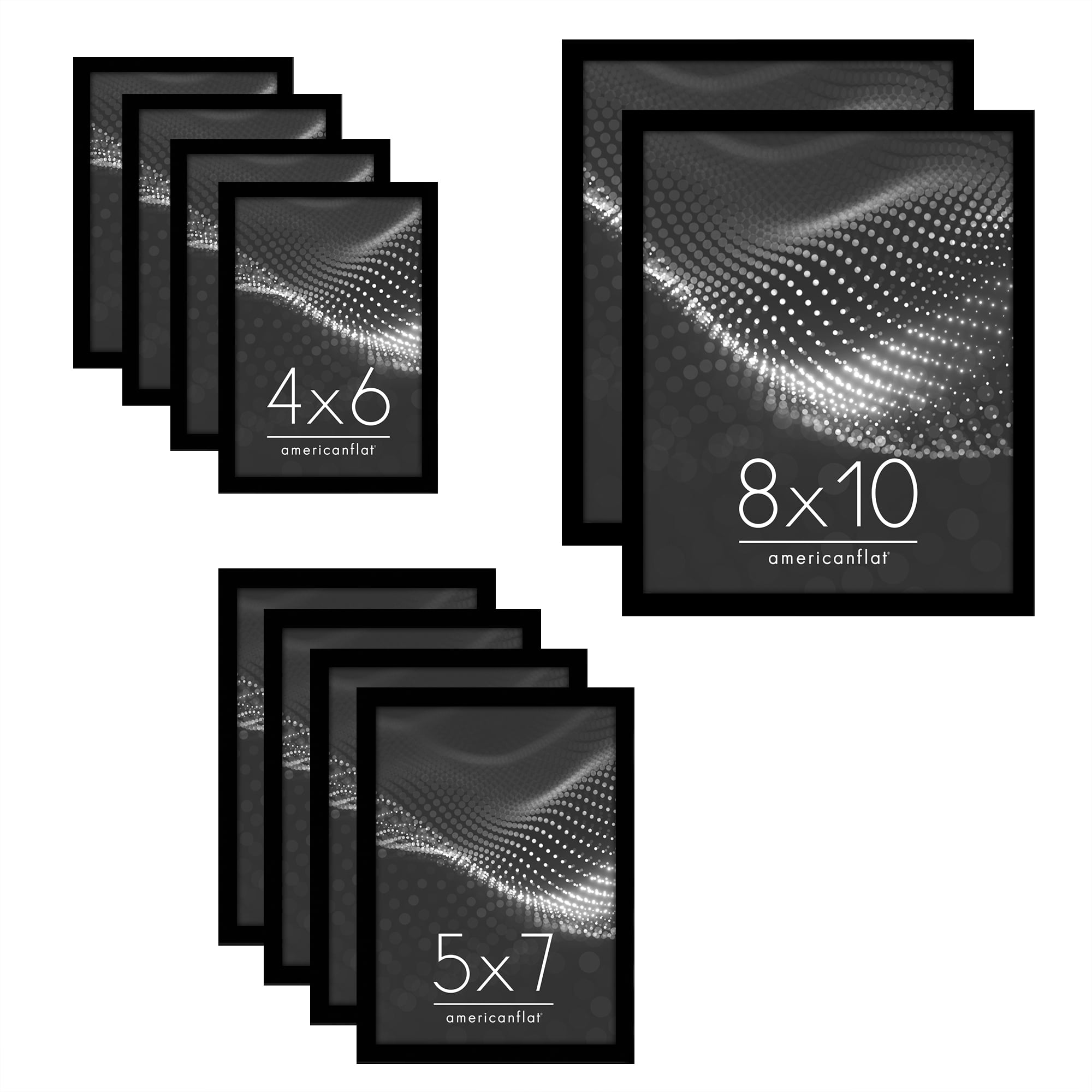Americanflat 8x10, 5x7, 4x6 Picture Frame with Shatter-Resistant Glass 10 Pack Frames Gallery Wall - Black