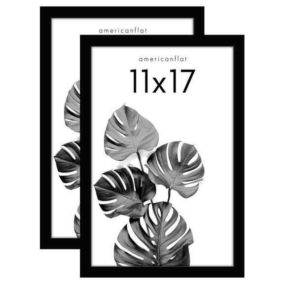 Americanflat 11x17 Picture Frame with Shatter-Resistant Glass 2 Pack Signature Collection Gallery - Black