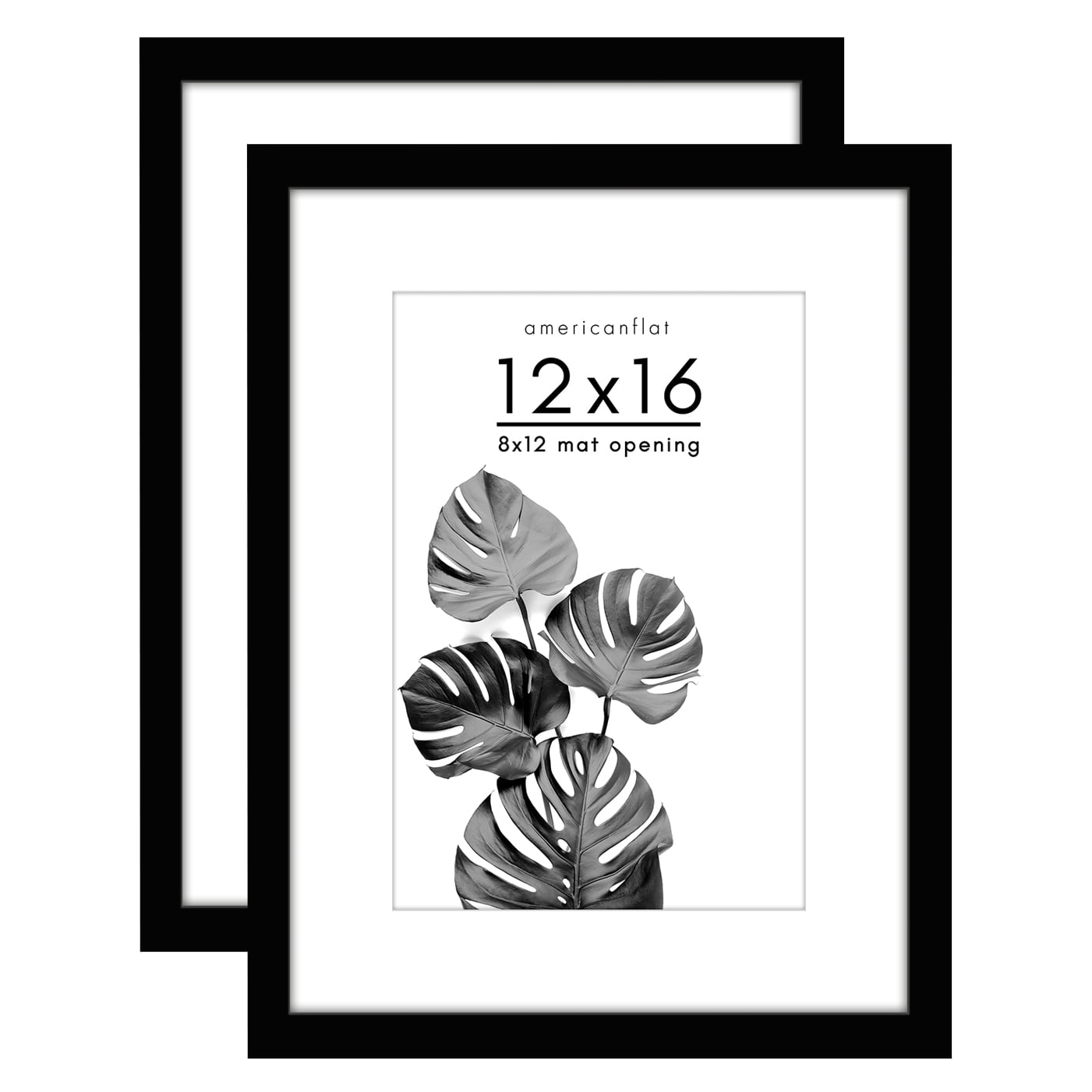 Americanflat 12x16 Picture Frame with Shatter-Resistant Glass with 8x12 Mat 2 Pack Display Photo Wall - Black