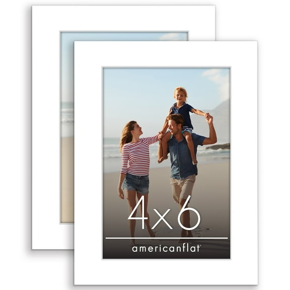 Americanflat Set of 2 4x6 Picture Frame - Wood with Glass Cover - White