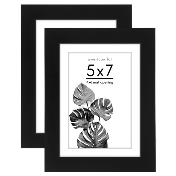 Americanflat 5x7 Picture Frame with Shatter-Resistant Glass with 4x6 Mat 2 Pack Display Photo Frames - Black