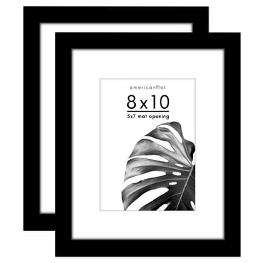 Americanflat Set of 2 8x10 Picture Frame with 5x7 Mat - Wood with Glass Cover - Black