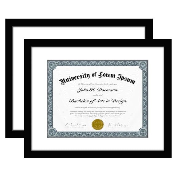 Americanflat 11x14 Diploma Frame with Shatter-Resistant Glass with 8.5x11 Mat 2 Pack Display Documents - Black