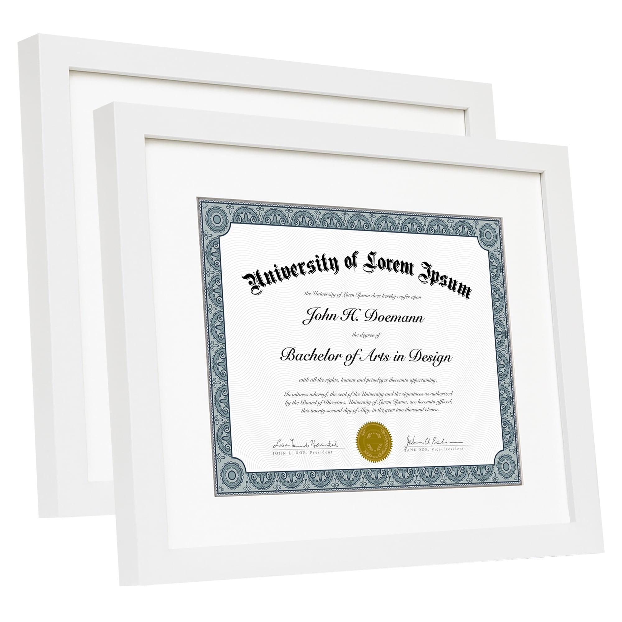 Americanflat 11x14 Diploma Frame with Shatter-Resistant Glass with 8.5x11 Mat 2 Pack Display Documents - White
