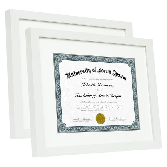 Americanflat 11x14 Diploma Frame with Shatter-Resistant Glass with 8.5x11 Mat 2 Pack Display Documents - White