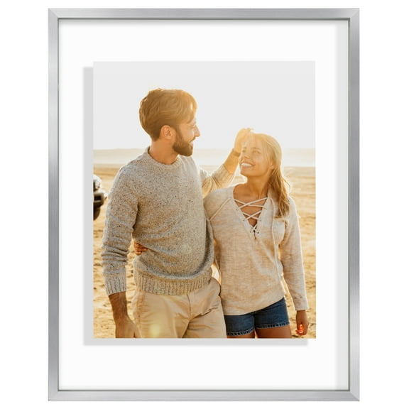 Americanflat 11x14 Picture Frame with Shatter-Resistant Glass Aluminum Floating Display Photo Float - Silver