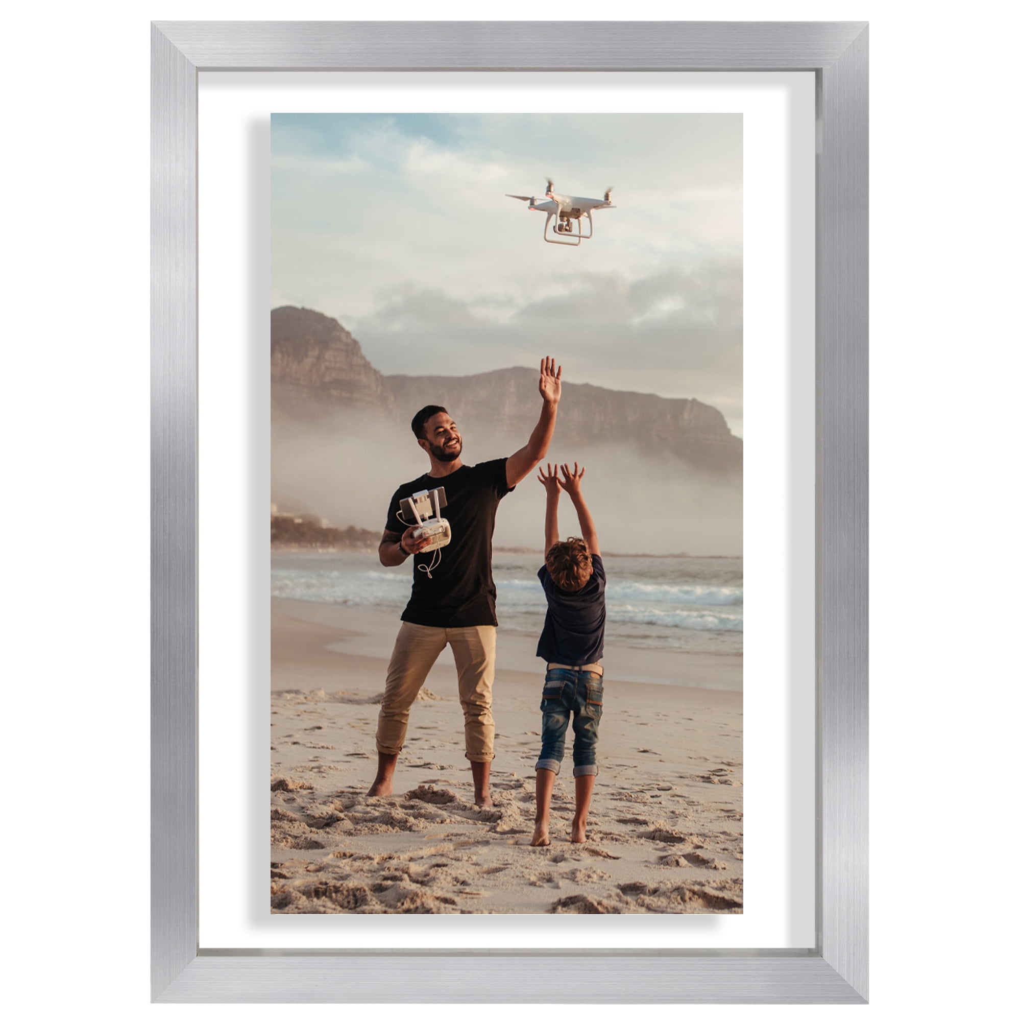 Americanflat 5x7 Picture Frame with Shatter-Resistant Glass Aluminum Floating Display Photo Signature - Silver