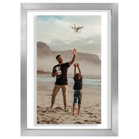 Americanflat 5x7 Picture Frame with Shatter-Resistant Glass Aluminum Floating Display Photo Signature - Silver