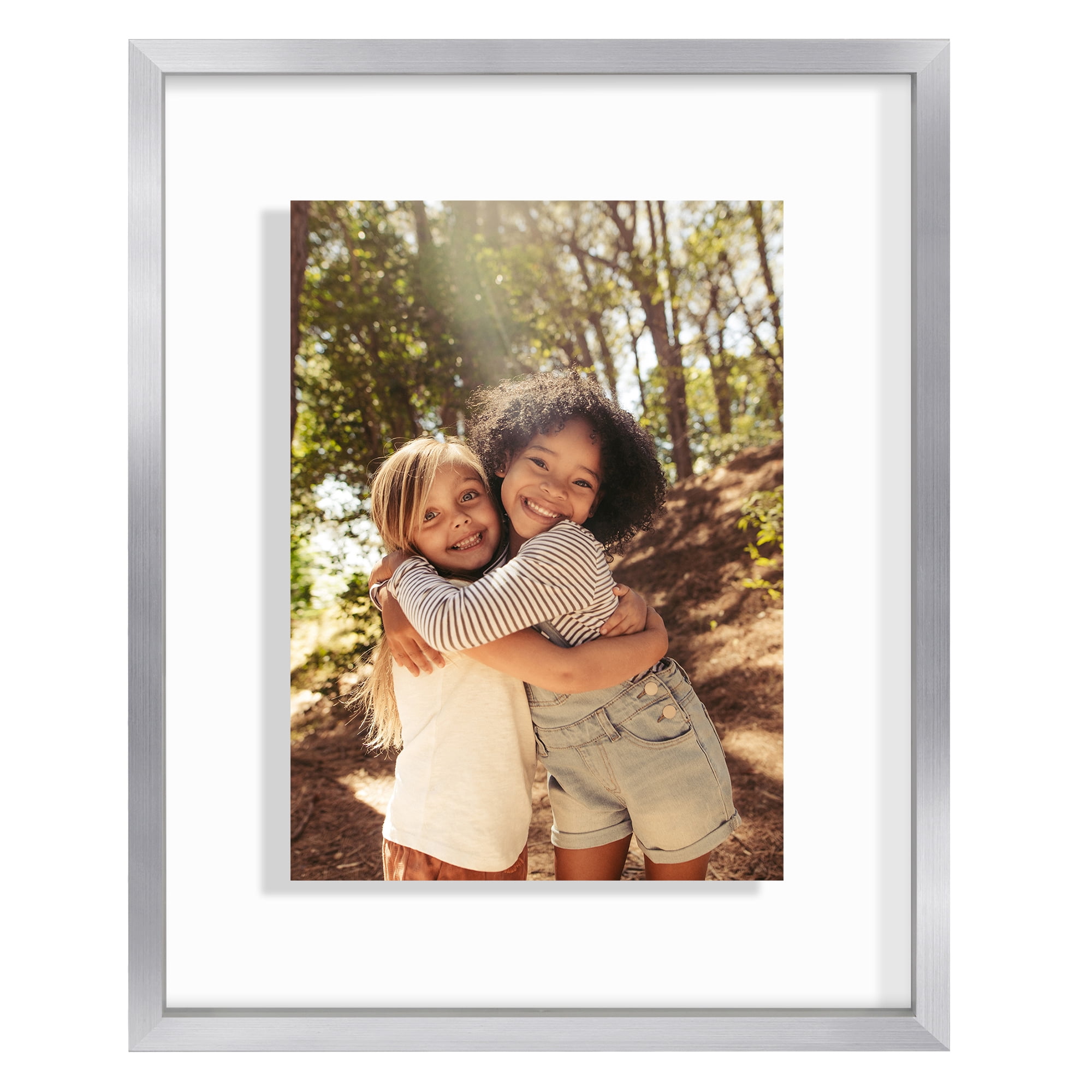 Americanflat 8x10 Picture Frame with Shatter-Resistant Glass Aluminum Floating Display Photo Float - Silver
