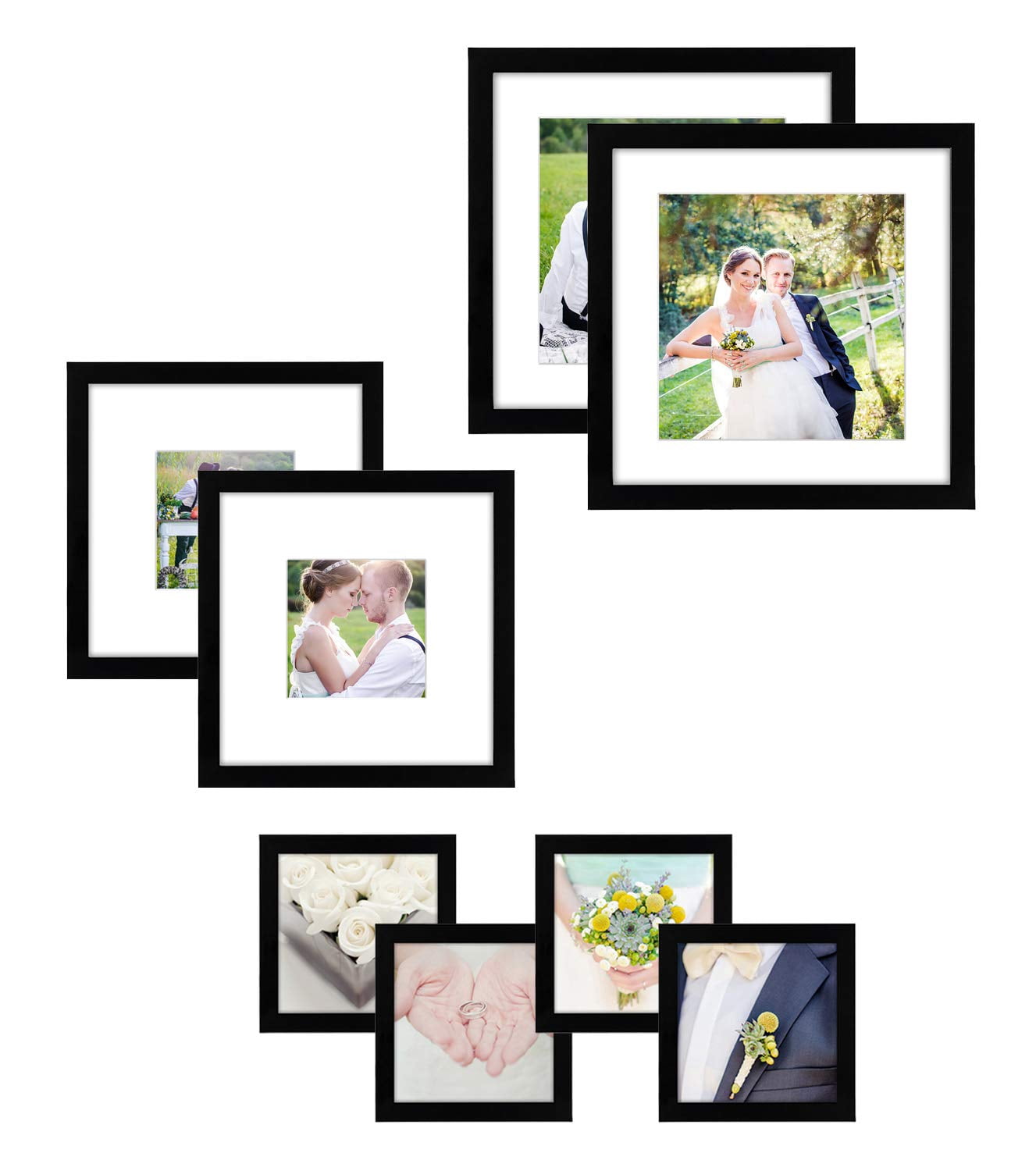 Americanflat Square Picture Frame Set in Black with Shatter Resistant Glass and Easel Stand - Various Dimensions - Pack of 8