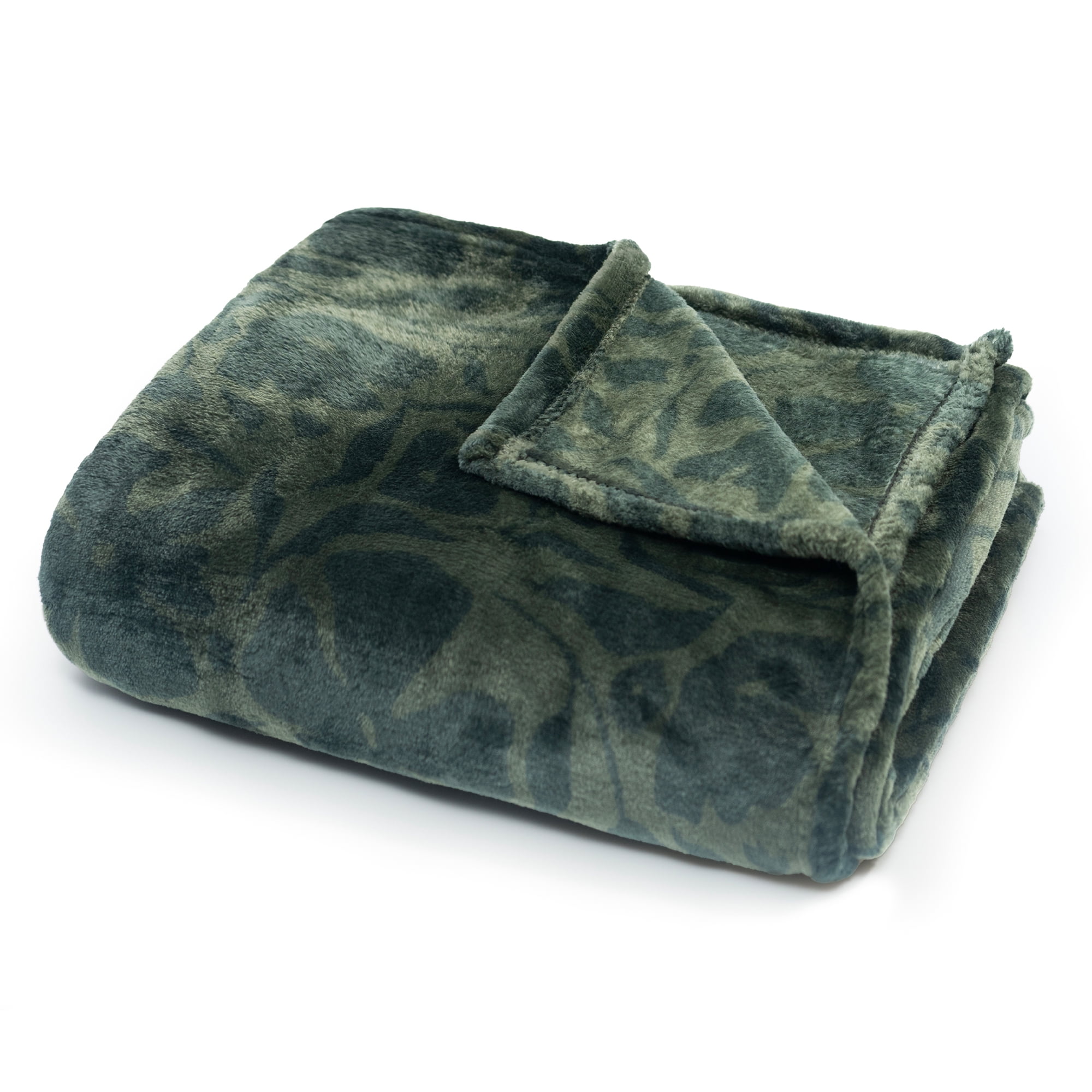 Americanflat Throw Blanket - 50x60 Inch Printed Fleece - Floral Design - Lightweight Warmth - Green