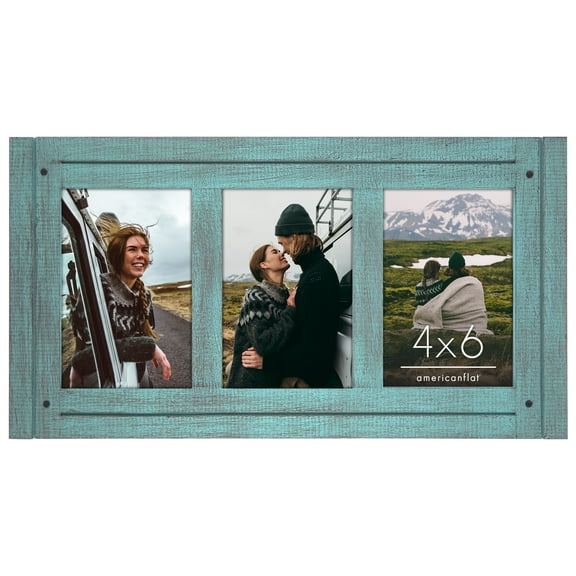 Americanflat 4x6 Hinge Frame Hinged Triple Photo Openings Polished Glass Distressed Collage Frames - Blue