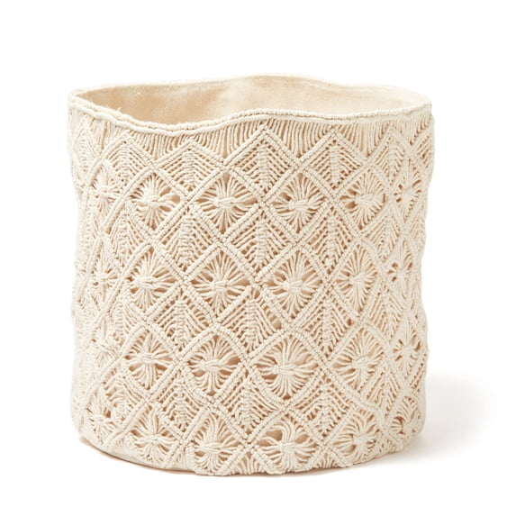 Americanflat Woven Macrame Storage Basket, Natural Cotton Rope