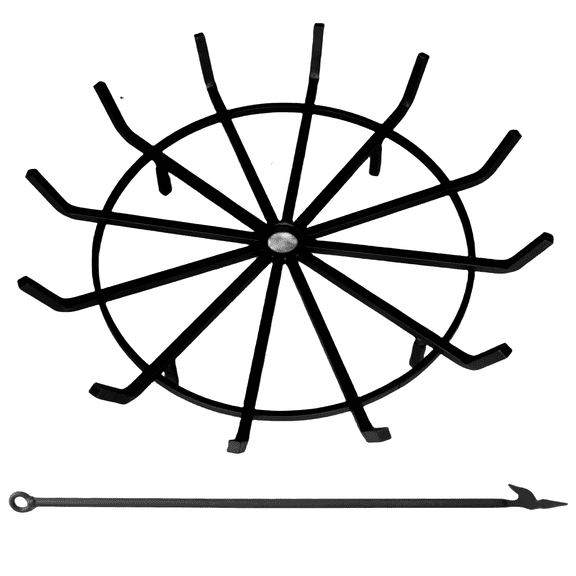 Americangaslogs 24 inch Heavy Duty Wrought Iron Fireplace Grate, Round Wagon Wheel Design Fire Pit Wood Burning Rack with 4 Legs for Indoor and Outdoor Use