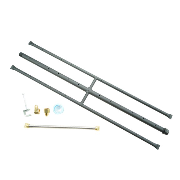 Americangaslogs 12-36 inch Rectangular Gas Logs Set with iron H-Burner, Three-Pipe Fireplace Burner and Fire Pit burner for Natural Gas and Propane 36 inch
