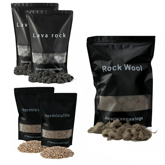 Americangaslogs Rock Wool+Lave Rock+Vermiculite for Gas logs (for 30-36 inch Fireplace)