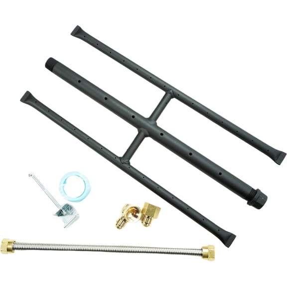 Americangaslogs 12-42 inch Rectangular Gas Logs Set with iron H-Burner, Three-Pipe Fireplace Burner and Fire Pit burner for Natural Gas and Propane 15 inch
