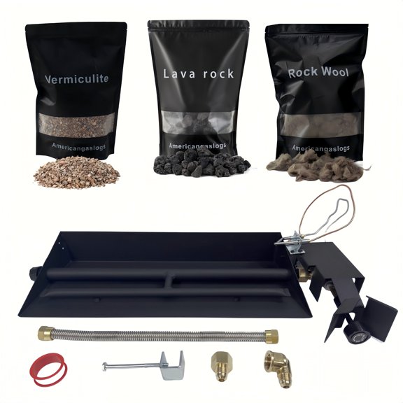 Americangaslogs 15–28 inch Vented Gas Logs Set with iron Gas Fireplace Burner Pan and Valve for Propane Natural Gas Fireplaces (Manual Valve, 15 inch Two Pipe)