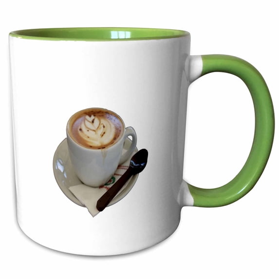 3drose, Americano Coffee with Tulip Design and Chocolate Spoon, 11oz Two-tone Green Mug