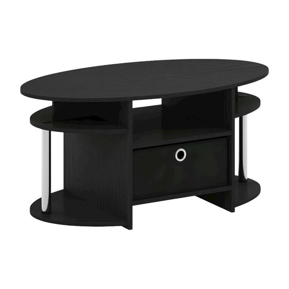 Americano Oval Coffee Table with Storage Bin and Chrome Steel Frame