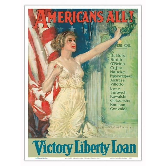 Americans All - Victory Liberty Loan - Vintage War Poster by Howard Chandler Christy c.1919 - Master Art Print (Unframed) 9in x 12in