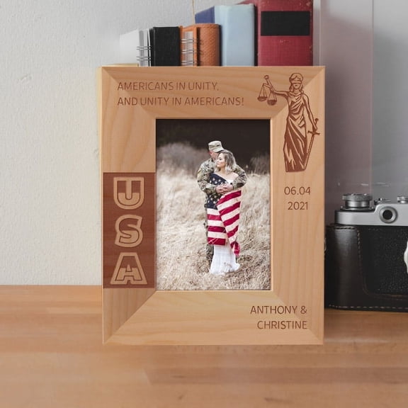 Americans In Unity And Unity In Americans Personalized Wooden Frame 3 1/2" x 5" Brown (Vertical)