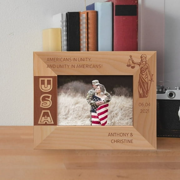 Americans In Unity And Unity In Americans Personalized Wooden Frame-5" x 3 1/2" Brown Horizontal