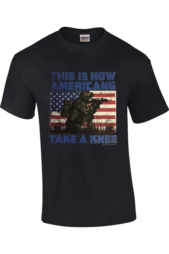 Americans Take A Knee Patriotic Soldier Veteran Flag Support Unisex T-Shirt Z5933, up to Size 5XL