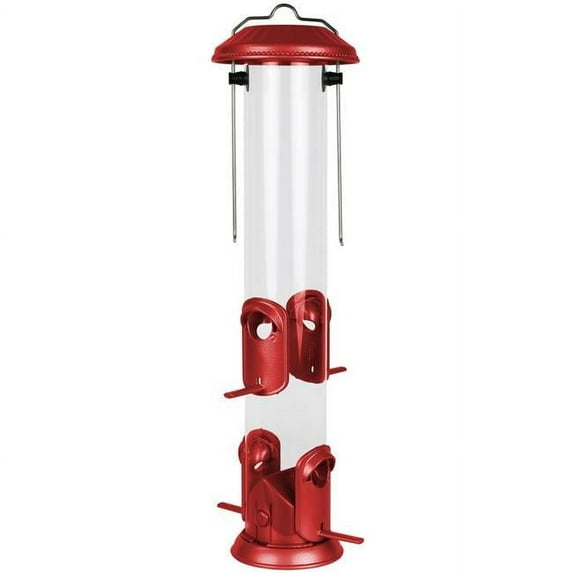 Americas Favorite 556080 15 in. MP4 AF15R Deluxe Tube Feeder with Thistle Inserts, Red