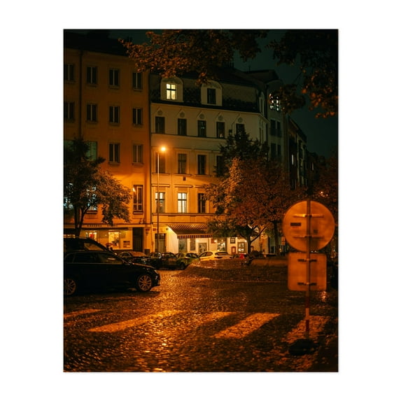 Americké náměstí, Prague 03 - Prague Czechia Photography Nightlife Street Photography Architecture Autumn City Vintage Travel Poster Unframed Wall Art Print 6 x 8 inches