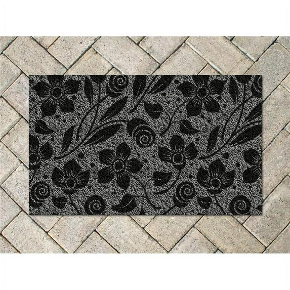Front Runner Entryway Mat Flowers & Swirls Style - Low Pile PVC - 18" x 30" Gray