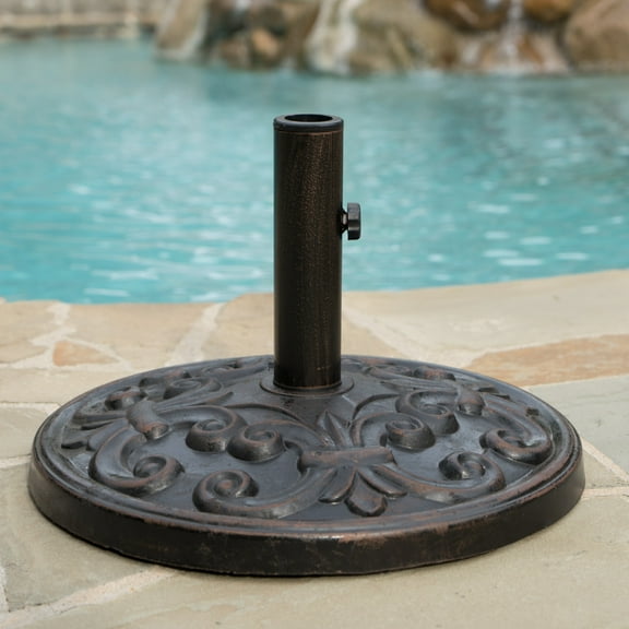 Amerigo Outdoor Resin and Steel Unbrella Base, Bronze, Black
