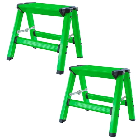 Amerihome Lightweight Single Step Aluminum Step Stool 2 Piece Set - Bright Green for Home Maintenance use