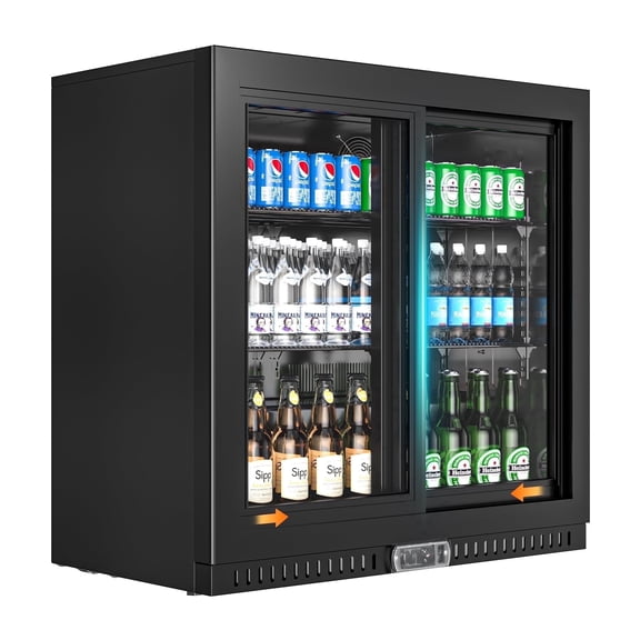 Amerikit Commercial Back Bar Cooler with 2 Glass Sliding Doors, 7.4 cu.ft Under Counter Beverage Refrigerator for Bar, Restaurant, Garage, Office, Home