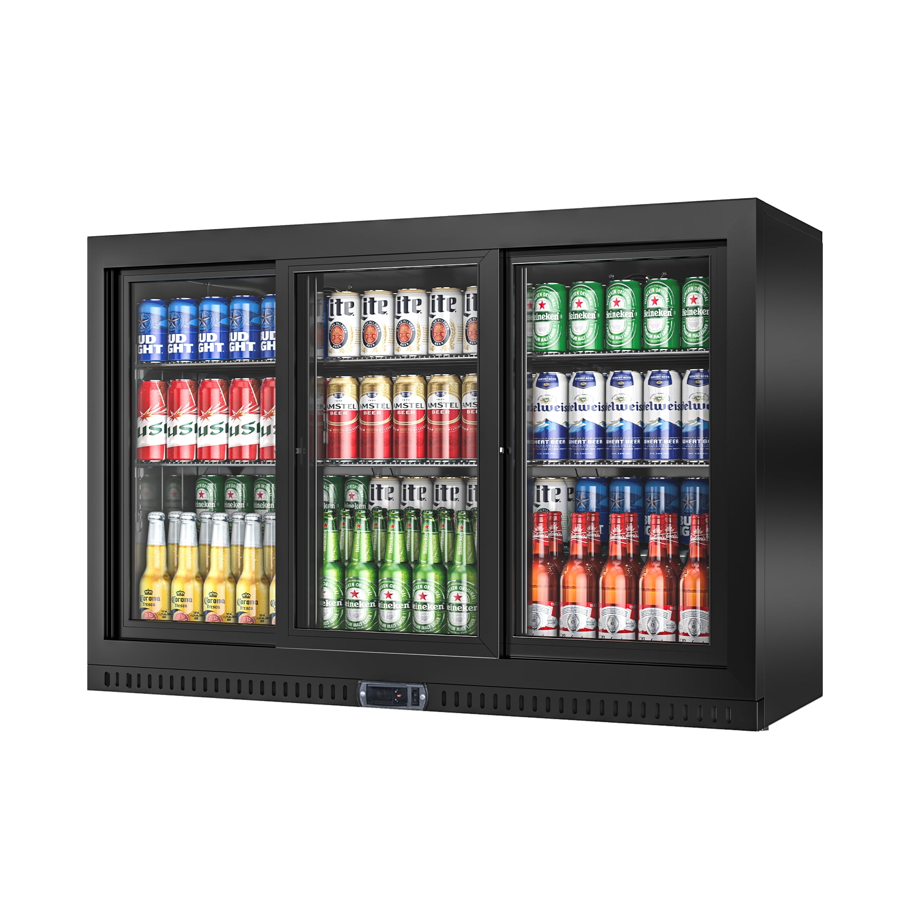 Amerikit Back Bar Cooler with 3 Glass Sliding Doors, 12.3 cu.ft Under Counter Height Beverage Refrigerator for Beer, Wine, Soda, Drinks, ETL Approved