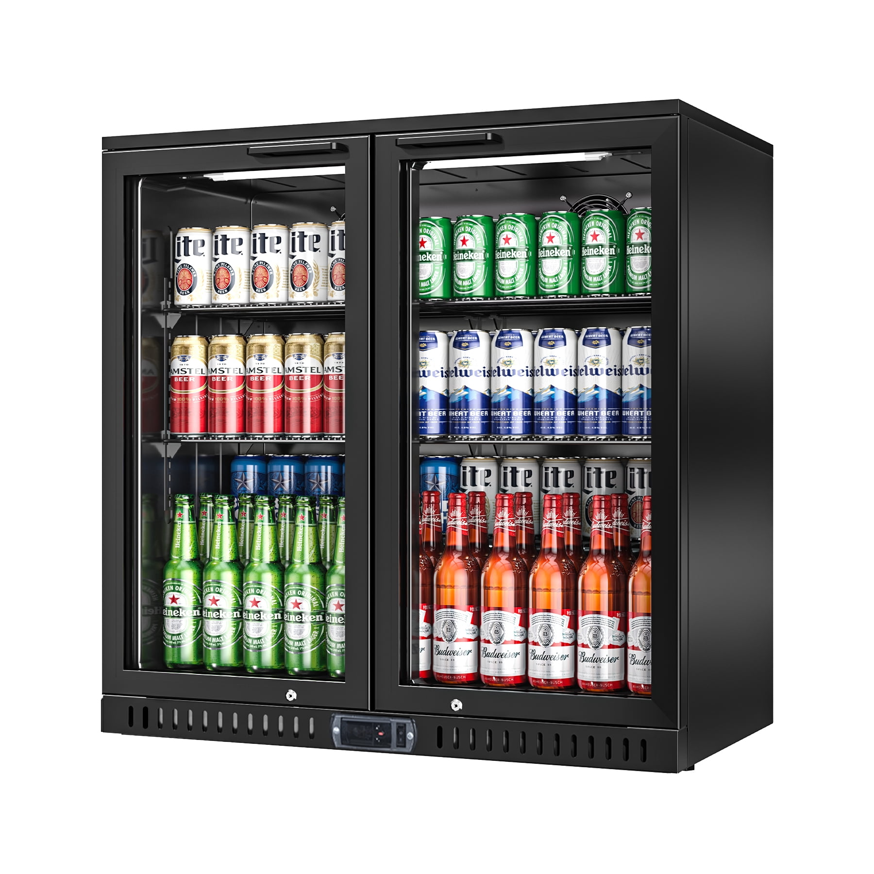 Amerikit Back Bar Cooler with 2 Glass Doors, 7.9 cu.ft Under Counter Height Beverage Refrigerator for Beer, Wine, Soda, Drinks, ETL Approved
