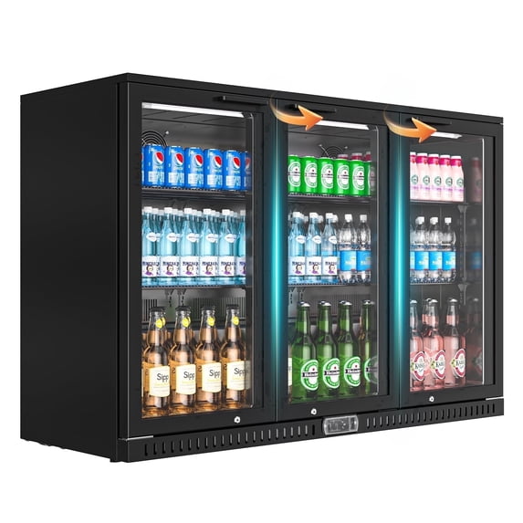 Amerikit Back Bar Cooler with 3 Glass Doors, 12.4 cu.ft Under Counter Height Beverage Refrigerator for Beer, Wine, Soda, Drinks, ETL Approved