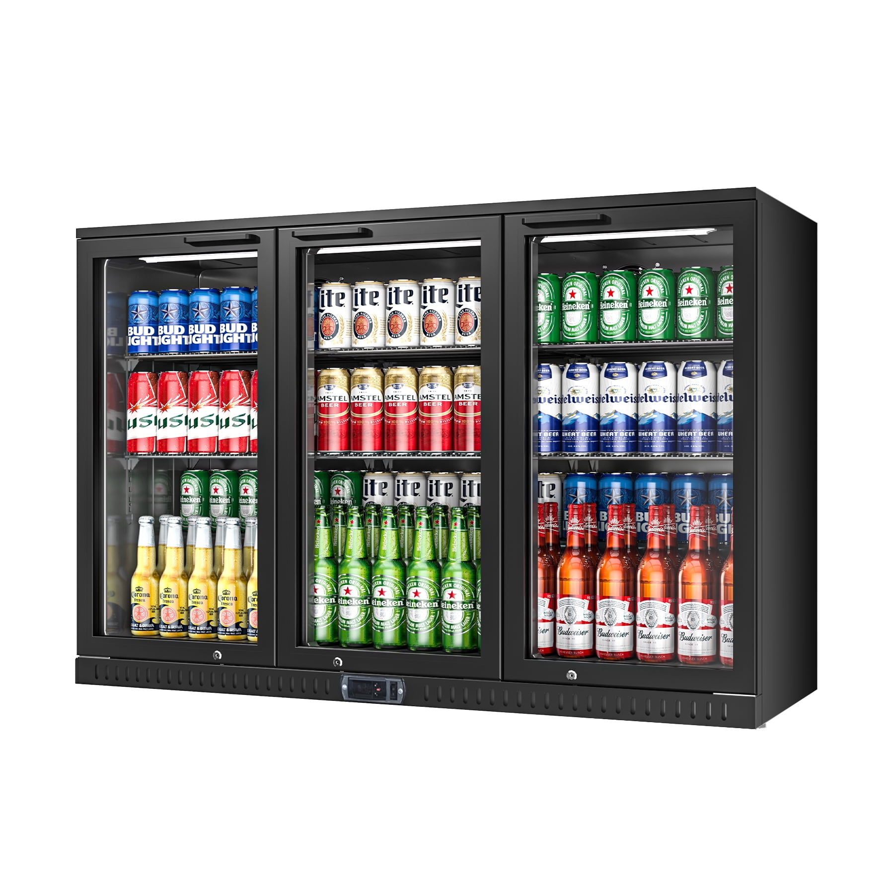 Amerikit  Back Bar Cooler with 3 Glass Doors, 12.4 cu.ft Under Counter Height Beverage Refrigerator for Beer, Wine, Soda, Drinks, ETL Approved